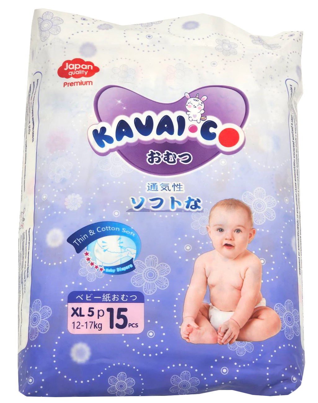 Kavai-Co Baby Disposable Diapers XL 12-17kg (15 Pcs)