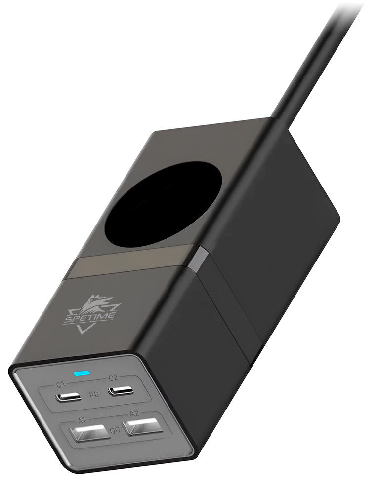 Купить Spetime Universal Desktop Power Strip with Fast Charging Gan3 Pro 65W (TDS12) Black