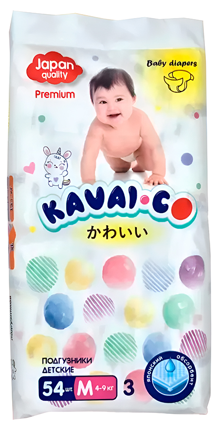 Kavai-Co Baby Disposable Diapers M 4-9kg (54 Pcs)