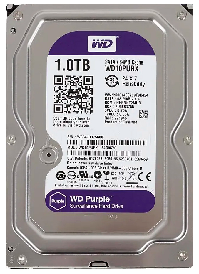 Купить WD HDD 1TB, SATA III, 3.5" (WD10PURX)