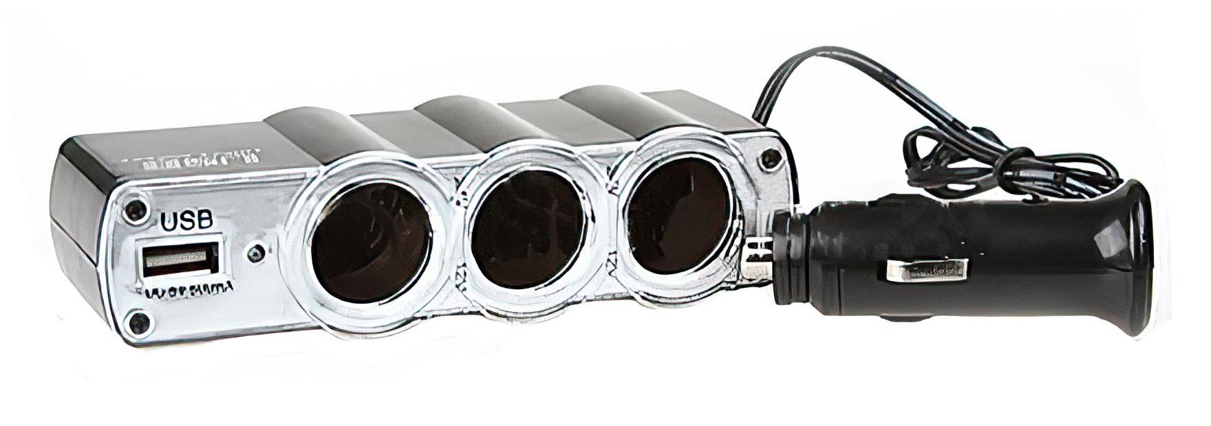 Купить Разветвитель прикуривателя на 3 устройства с USB (1000mAh)