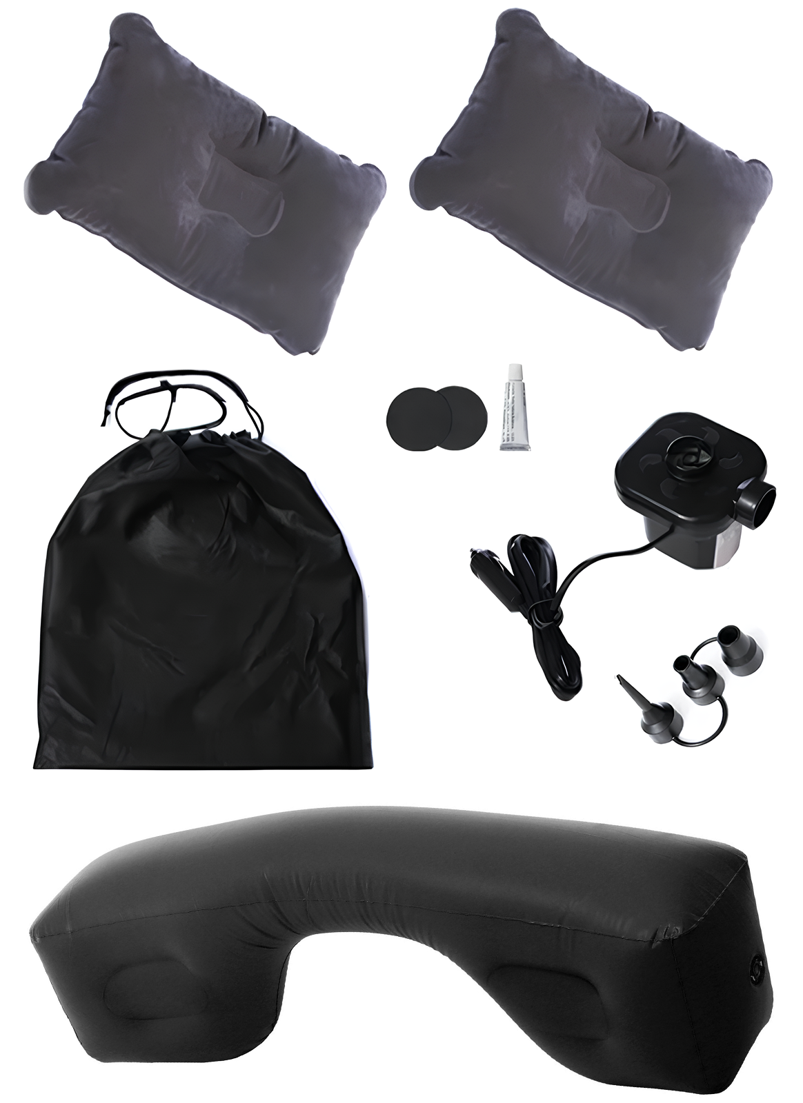 Купить CARCAM Inflatable Auto Airbed, Two Pillows, Auto Air Pump, Repair Kit, 175x155 cm. (CCMTE134) Black