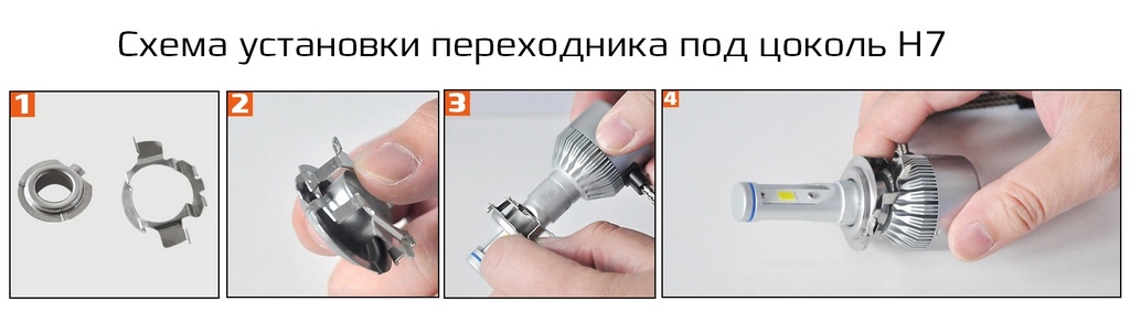 Схема установки переходника под цоколь H7