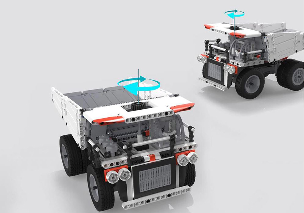 Xiaomi Mitu Block Robot Mine Truck оснащен рулевым колесом, расположенным на крыше