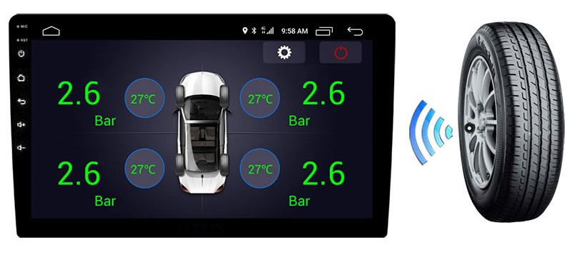 Комплект внешних датчиков давления в шинах CARCAM TPMS - пример работы