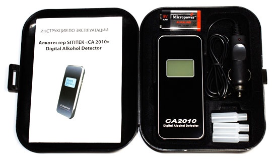 кейс и комплектация алкотестера sititek ca2010