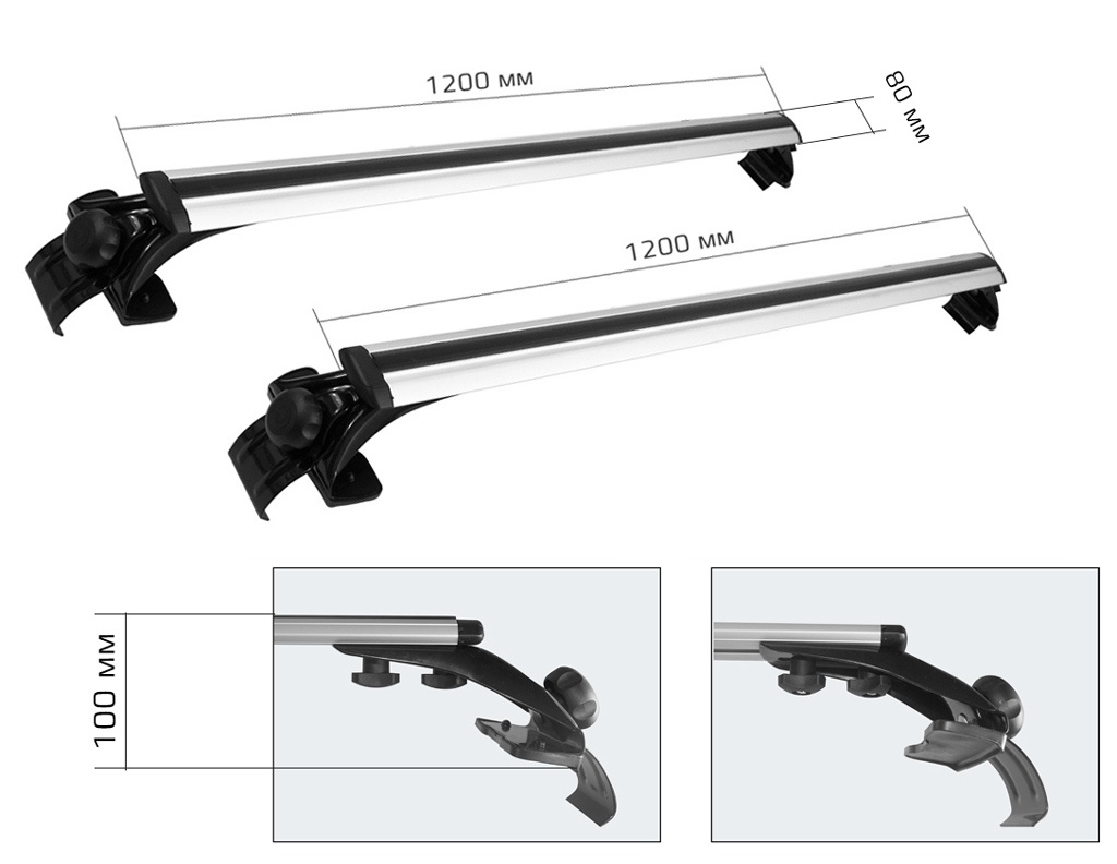 Габариты универсального багажника Carcam Rail 8121+b7