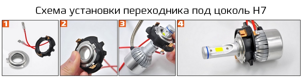 Схема установки переходника под цоколь H7