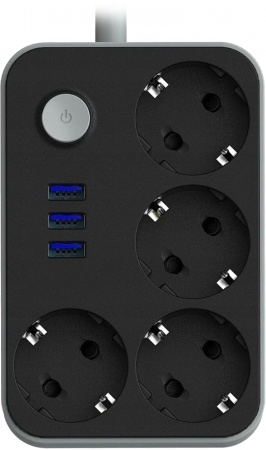 Купить Lucky Hawk 4 Power Socket Black/Grey (314) (4 Розетки + 3 USB) 3m