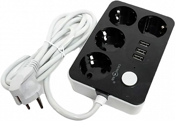 Купить Lucky Hawk 4 Power Socket Black/Grey (314) (4 Розетки + 3 USB) 3m