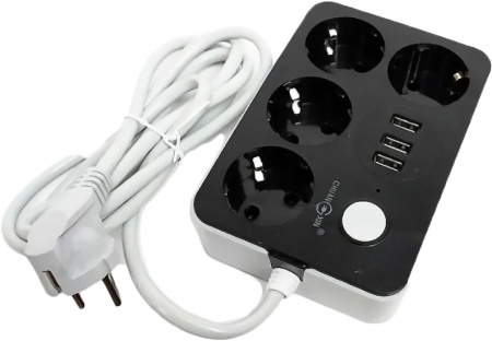 Купить Lucky Hawk 4 Power Socket Black/Grey (314) (4 Розетки + 3 USB) 3m
