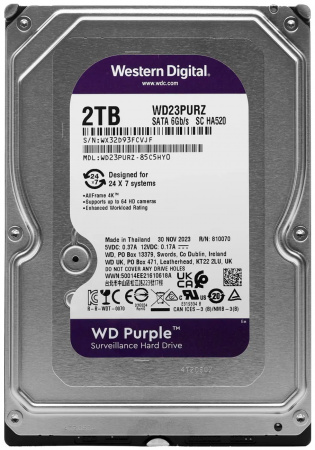 Купить WD HDD 2TB, SATA III, 3.5" (WD23PURZ) Purple