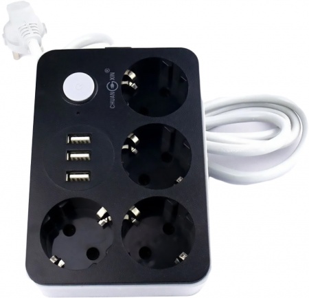 Купить Lucky Hawk 4 Power Socket Black/Grey (CX-U314) (4 Розетки + 3 USB порта) 1.8m