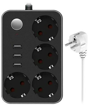 Купить Lucky Hawk 4 Power Socket Black/Grey (CX-U314) (4 Розетки + 3 USB порта) 1.8m