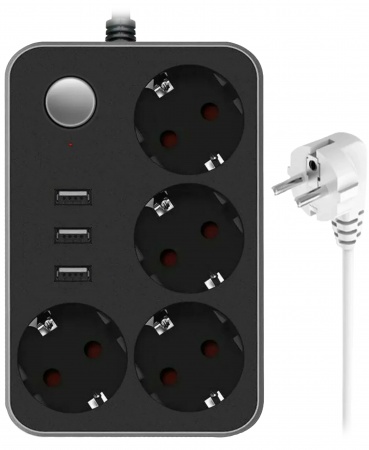 Купить Lucky Hawk 4 Power Socket Black/Grey (CX-U314) (4 Розетки + 3 USB порта) 1.8m
