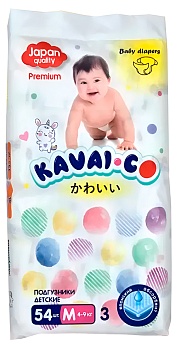 Kavai-Co Baby Disposable Diapers M 4-9kg (54 Pcs)