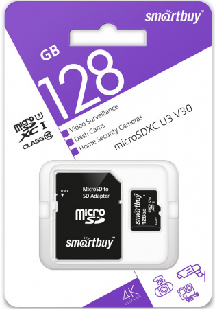 Купить SmartBuy microSDXC 128Gb Class10 U3 V30 (SB128GBSDCCTV)