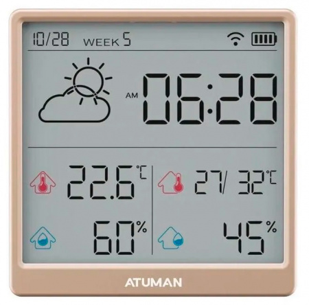 Купить Xiaomi AtuMan Intelligent Temperature and Humidity Clock TH3 Champagne Gold