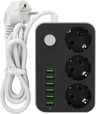 Купить Lucky Hawk 3 Power Socket Black/Grey (CX-U613-B) (3 Розетки + 6 USB) 2m