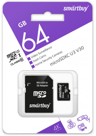 Купить SmartBuy microSDXC 64Gb Class10 U3 V30 (SB64GBSDCCTV)