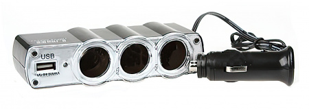 Купить Разветвитель прикуривателя на 3 устройства с USB (1000mAh)