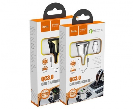 Купить Hoco Z31a АЗУ 2USB 2.4A QC3.0 Быстрая зарядка для Type-C Черный