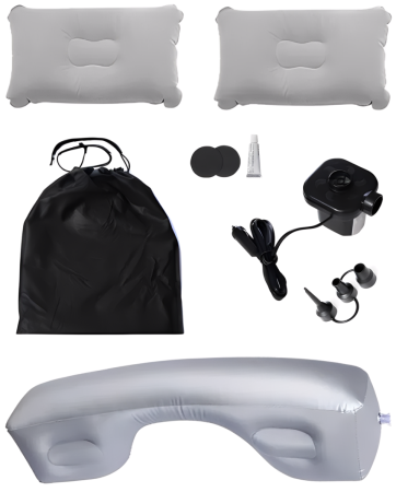 Купить CARCAM Inflatable Auto Airbed, Two Pillows, Auto Air Pump, Repair Kit, 175x155 cm. (CCMTE134) Gray