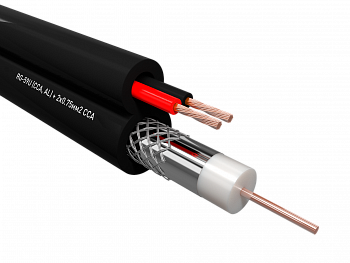 Купить Кабель коаксиальный RG-59U, 75 Ом (CCA, Оплетка AL) + 2x0.75 мм2 CCA, внешний, чёрный, 1 м