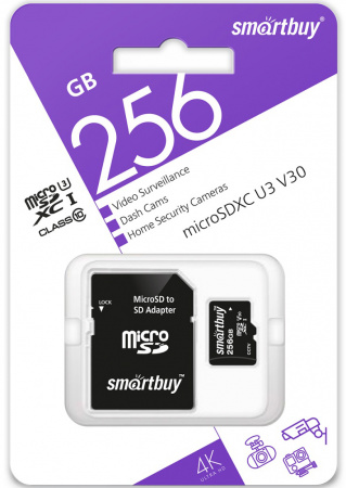 Купить SmartBuy microSDXC 256Gb Class10 U3 V30 (SB256GBSDCCTV)